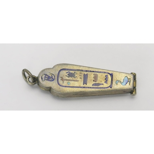 266 - An Antique Continental Egyptian Revival .800 Silver, Enamel and Gilt Lined Hinged Sarcophagi Pendant... 