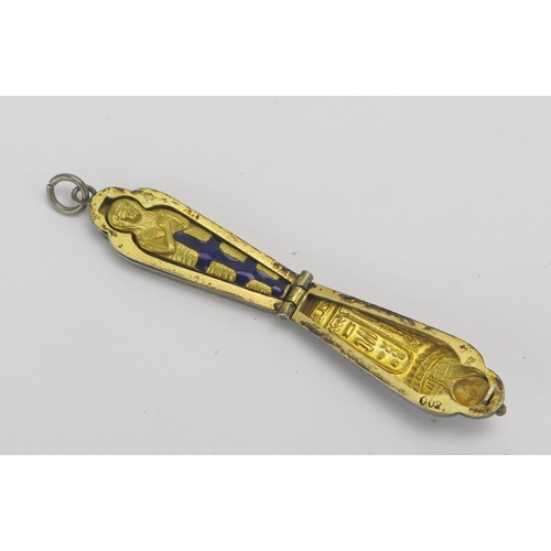 266 - An Antique Continental Egyptian Revival .800 Silver, Enamel and Gilt Lined Hinged Sarcophagi Pendant... 