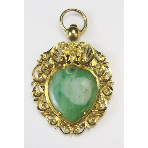 298 - A Large Continental High Carta Precious Yellow Metal and Jade Fob, 64.7mm drop, 20.71g