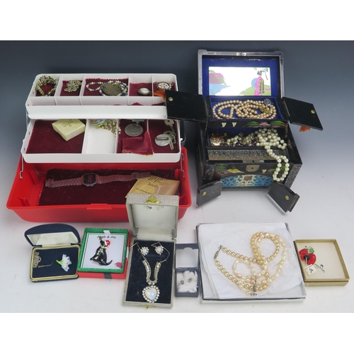 330 - An Opaline Glass and Paste Necklace and Earring Set and other silver and costume jewellery