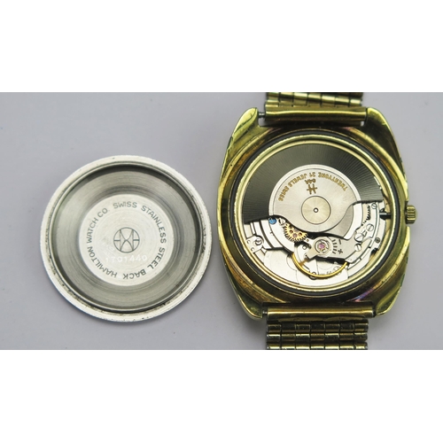 336 - An HAMILTON Automatic Pan-Europ Gold Plated Wristwatch, c. 34.8mm case, back engraved 64058_4, inner... 