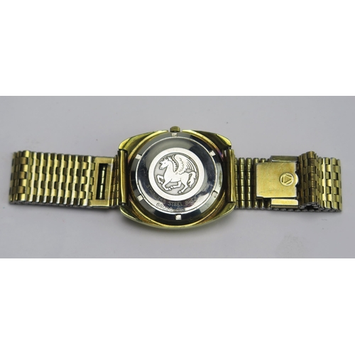 336 - An HAMILTON Automatic Pan-Europ Gold Plated Wristwatch, c. 34.8mm case, back engraved 64058_4, inner... 