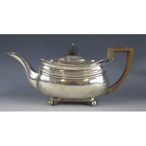 503 - A George III silver teapot, maker Alice & George Brown, London, 1818, of barge-shaped outline, with ... 