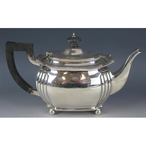 538 - A Victorian silver teapot, maker Charles Harris, London, 1895, of barge-shaped outline, with fluted ... 