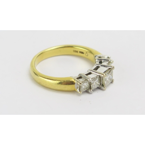 55 - An 18K Gold and Princess Cut Diamond Five Stone Ring, size N.75, stamped 18K 750, 6.85g. Sold with C... 