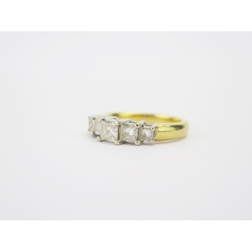 55 - An 18K Gold and Princess Cut Diamond Five Stone Ring, size N.75, stamped 18K 750, 6.85g. Sold with C... 