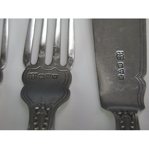 611 - A set of six Edward VII silver fish knives and six matching forks, Kings pattern, maker Barker Broth... 