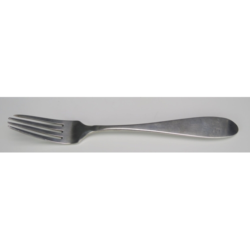 640 - An Imperial Russian silver table fork, Vilno mark, maker Weglewski, 1836, 68gms, 2.18ozs