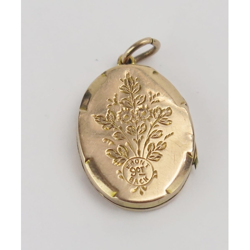 66 - A 9ct Gold Front and Back Locket with engraved foliate and bird decoration, 27.3mm drop