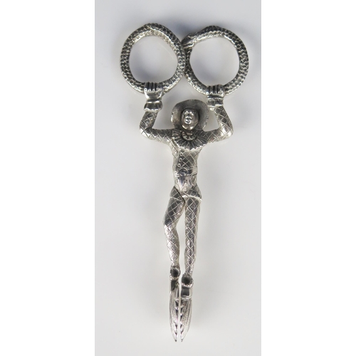 664 - A Pair of Victorian silver sugar-nips, maker Joseph Willmore, Birmingham, 1841 modelled as a harlequ... 