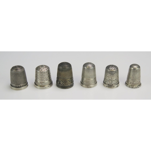 683 - A collection of six silver thimbles, various makers and dates, total weight of silver 24gms, 0.77ozs