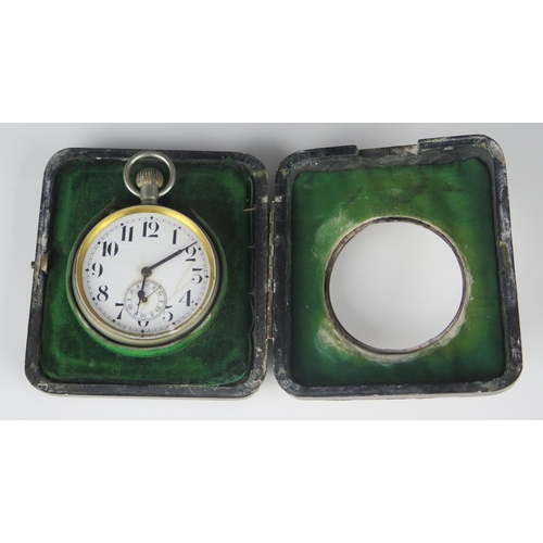 707 - A steel cased pocket watch, with 5.5cm Arab dial, subsidiary seconds dial, contained in a silver eas... 