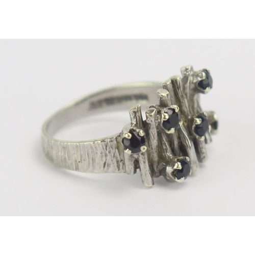 71 - A 9ct White Gold and Sapphire Ring, size N, hallmarked (S&Co),