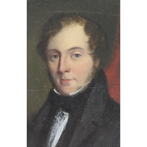 729 - Portrait believed to be of Robert Burns, oil on board, 12 x 9cm, 19th century gilt gesso frame