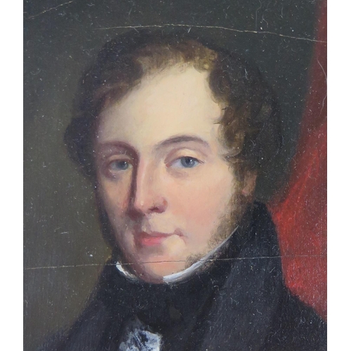 729 - Portrait believed to be of Robert Burns, oil on board, 12 x 9cm, 19th century gilt gesso frame