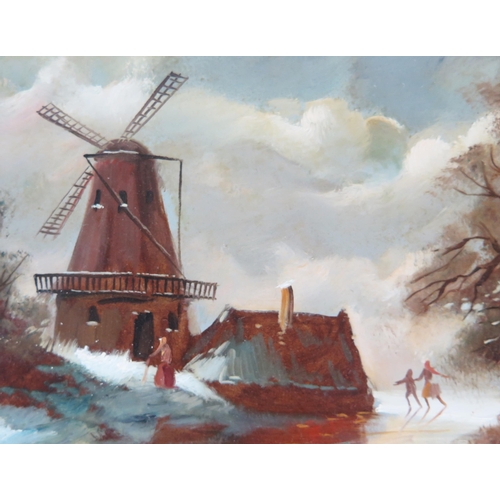 737 - Jan van Hessel (Dutch  b.1894) pair of signed oils on board depicting snowy landscapes and skating f... 