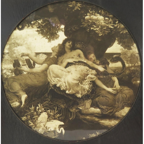 744A - Frederick Leighton (1830-1896) - A print of 'The Garden of the Hesperides' 1892, circular wooden fra... 