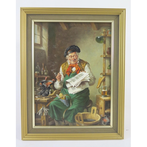 746 - Portrait of a Cobbler signed H. Richter, oil on canvas, 38 x 28cm, framed