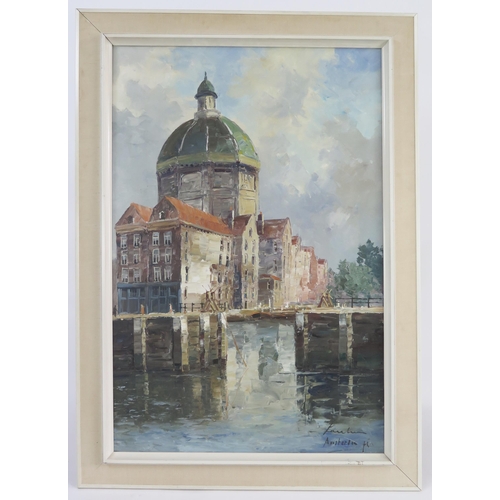 748 - Ludwig Blum?( Czech born 1891 – 1974), Amsterdam scene, oil on canvas, 89 x 59cm, framed