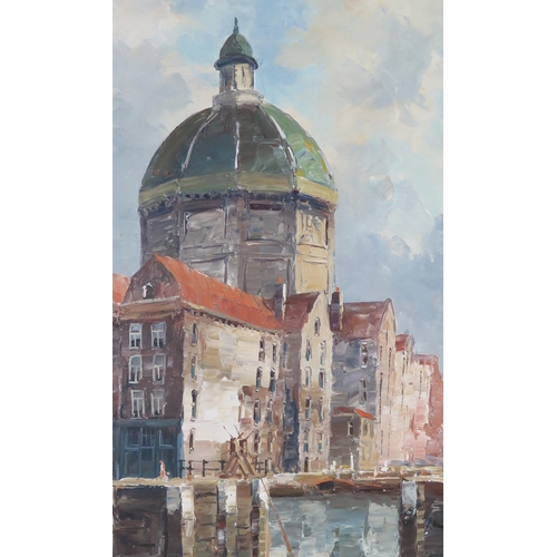 748 - Ludwig Blum?( Czech born 1891 – 1974), Amsterdam scene, oil on canvas, 89 x 59cm, framed