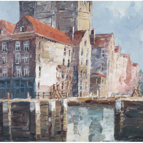 748 - Ludwig Blum?( Czech born 1891 – 1974), Amsterdam scene, oil on canvas, 89 x 59cm, framed