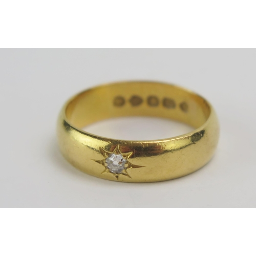 85 - A Victorian 22ct Gold and Old Cut Diamond Gypsy Ring, c. 2.5mm stone, 5.2mm wide, size M, London 188... 