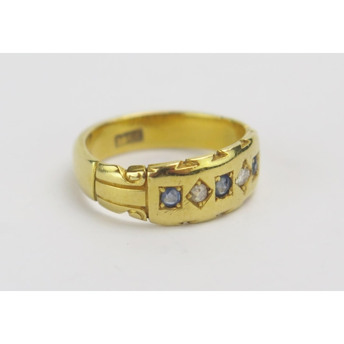 86 - An Antique 18ct Gold, Sapphire and Old Cut Diamond Ring. size G.75, 4.45g