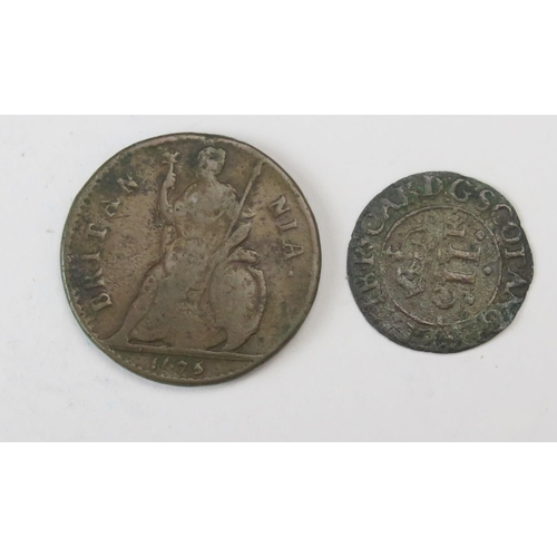 879 - A Charles II 1675 Farthing and a Scottish farthing