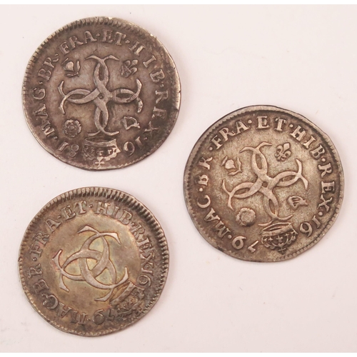 880 - A Charles II Threepence 1679 and two fourpence, 1679 and 1681