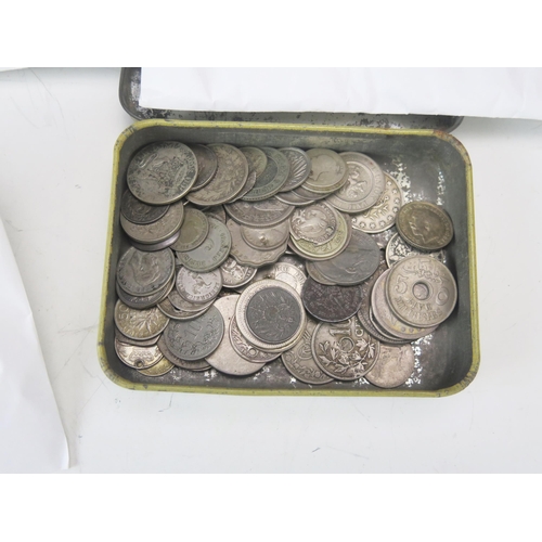 931 - A Selection of Silver and other Coins including an US 1853 quarter, 1857 half dime, etc. (250g silve... 