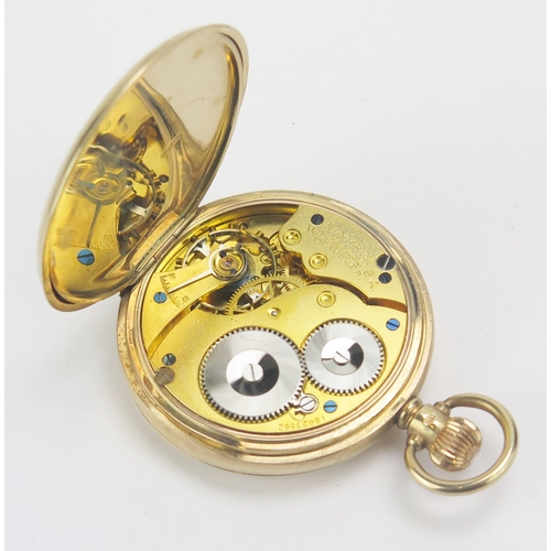 96 - A Waltham Traveller 9ct Gold Full Hunter Keyless Pocket Watch, movement no. 18627582, Dennison 49.3m... 