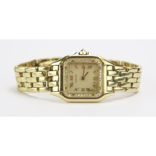 99 - A Cartier Panthere Classique et Figaro 18K Gold Lady's Wristwatch Ref: 8669 with diamond bezel and m... 