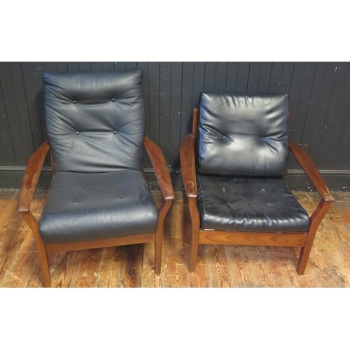 1657 - A 1960's/70's Cintique Aframosia Chair and one other chair and a sofa with black leatherette covers