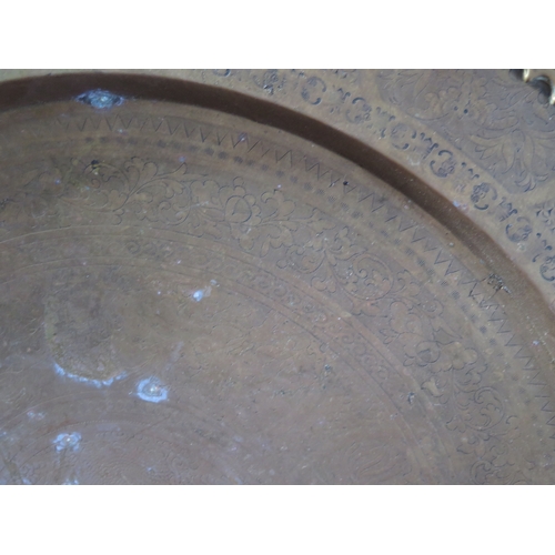 1652A - A Large Copper Table Top with Islamic script (70cm diam.) and an Indian brass example