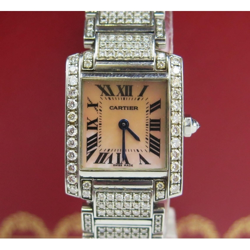 1095 - A Cartier Tank Francaise Steel and Diamond Ladies Quartz Wristwatch with mother of pearl dial, ref: ...