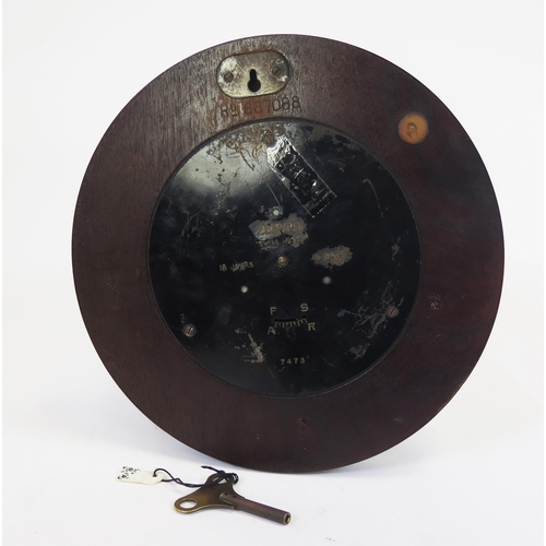 1748 - An Arts and Crafts Heals mahogany Zenith wall timepiece, with convex Arabic 27cm dial, impressed ser... 