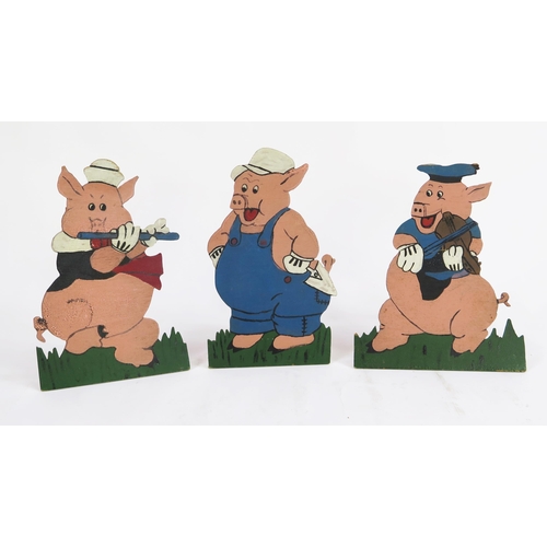 1277 - Fairground Sideshow hand painted wooden cut-out folk band character pigs including flutist, fiddler ... 