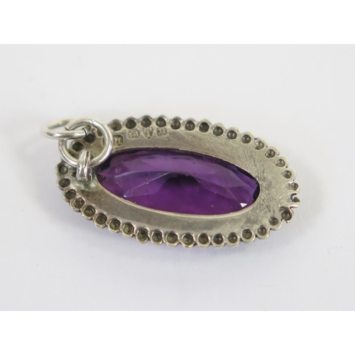 105 - A Victorian Charles Horner Silver and 'Amethyst' Paste Brooch, c. 27x15.5mm, Chester 1900, 4.77g