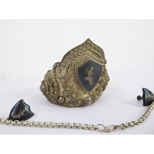 115 - A SIAM Sterling Silver and Niello Bangle, a pair of earrings, a heart pendant and Indian white metal... 