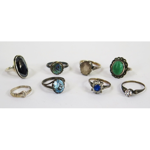 116 - Seven Silver Rings including two with 9ct gold shanks, 20.15g