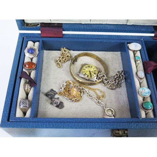 118 - A Jewellery Box and Contents including silver rings and bracelet, Wedgwood jasper ware compact, watc... 