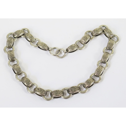 119 - A Victorian Precious White Metal Collar with chased foliate decoration, 50cm, 55.65g