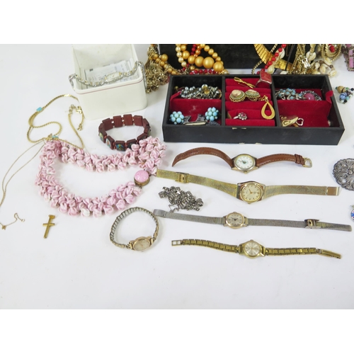 122 - A Selection of Costume Jewellery including necklaces and brooches, watches, etc.
