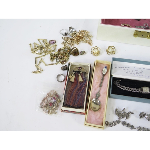 123 - A Selection of Costume Jewellery including silver and marcasite, a sporran brooch, etc.