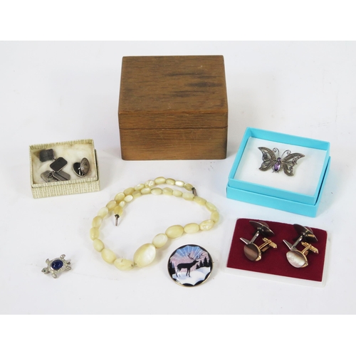 124 - A Scandinavian .930 Silver and Enamel Brooch (37.4mm diam.), silver cufflinks, etc.