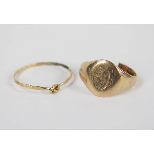 127 - A Cut 9ct Gold Signet Ring (2.36g) and one unmarked (0.27g)