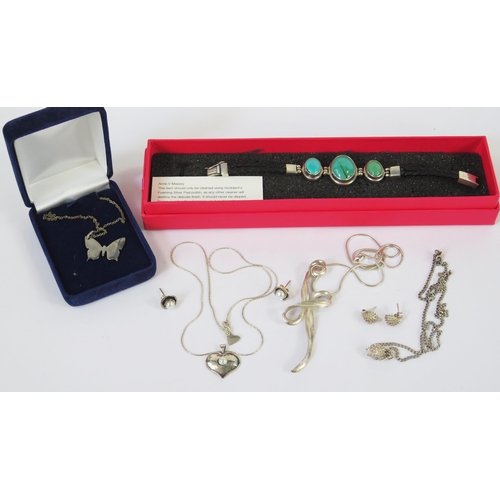 131 - A Selection of Silver Jewellery including Anne V Massey pendant on chain, turquoise mounted bracelet... 