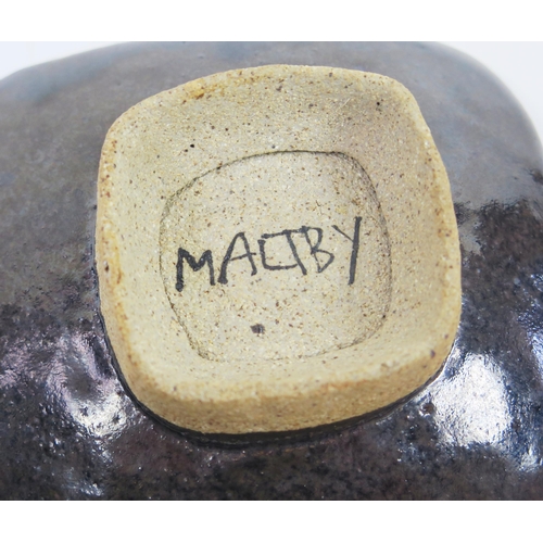 1340 - JOHN MALTBY (1936-2020) A small studio pottery dish with abstract stellar, dot and bird design, sign... 