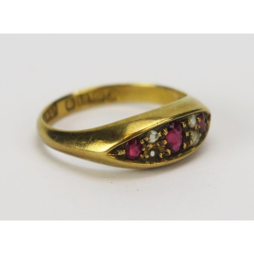 15 - An Antique 18ct Gold, Ruby and Rose Cut Diamond Ring, size L.5, Birmingham 1914, 2.84g. One diamond ... 