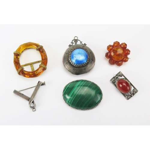 211 - A Silver and Carnelian Brooch and other brooches, etc.